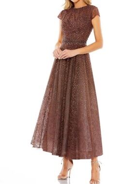 Mac Duggal Elegant Brown Embellished Lace Evening Dress Size 4 New